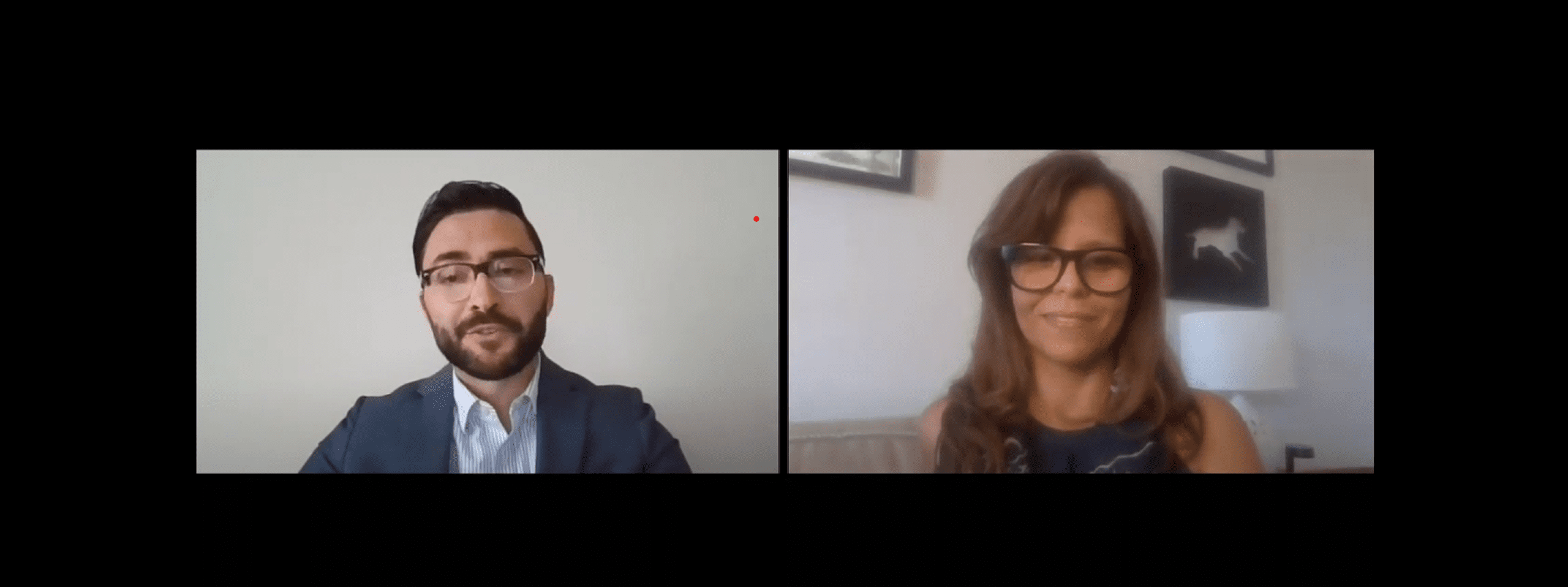 Screenshot of Pedro Romero and Jennifer Rodriguez during the virtual interview