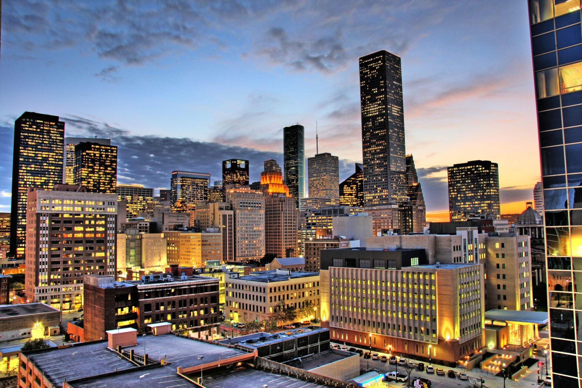 Houston downtown skyline at night.