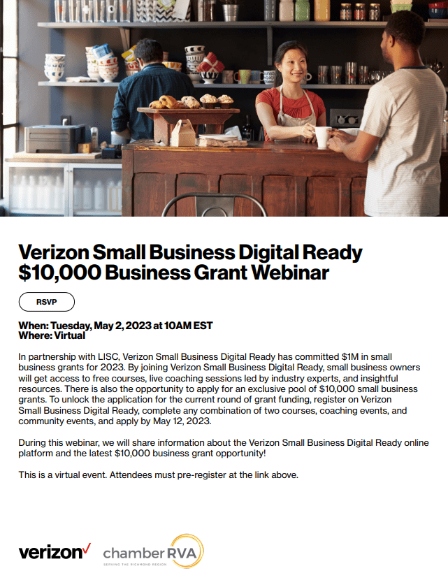 RSVP VERIZON SMALL BUSINESS DIGITAL READY 10,000 BUSINESS GRANT